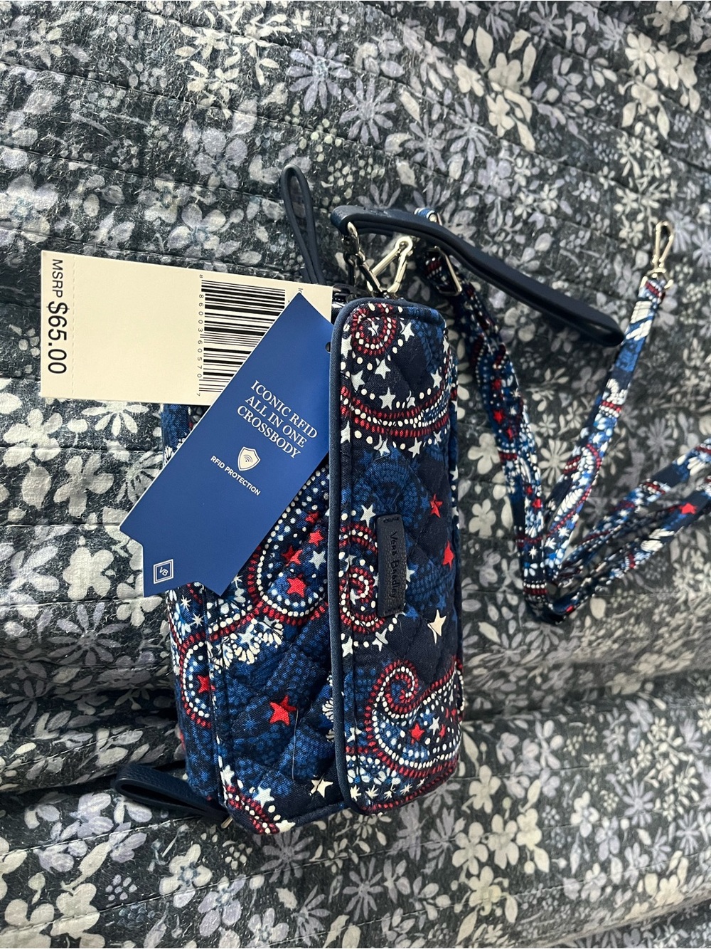 Vera Bradley Navy Red White Paisley Stars Crossbody